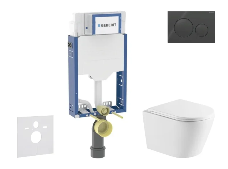 Geberit Kombifix - komplekts priekšsienas elements, WC Nefia ar SoftClose sēdekli un Sigma20 vadības plati, melns spīdīgs/melns matēts SANI15CA5153