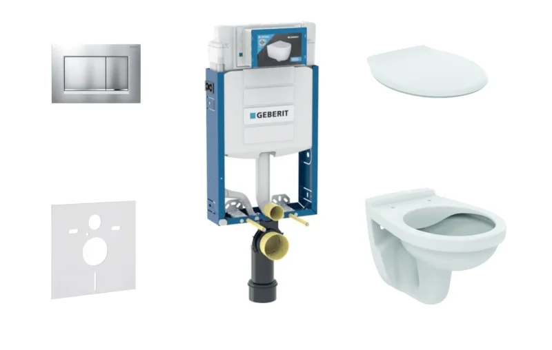 Geberit Kombifix - uzstādīšanas komplekts sienas WC Alpha ar WC sēdekli, ar vadības plati Sigma20, matēts hroms / hroms 110.302.00.5 NR7