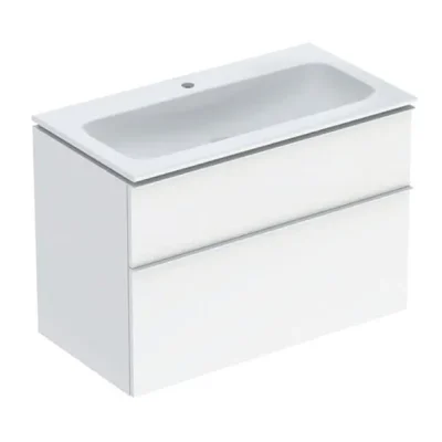 Geberit iCon - izlietne ar skapīti, 90x48x63 cm, 2 atvilktnes, KeraTect, balta spīdīga 502.333.01.1