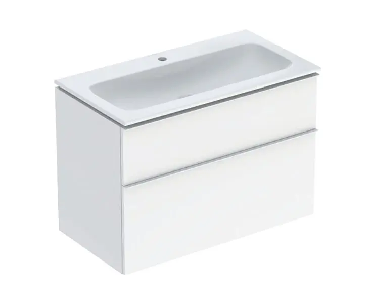 Geberit iCon - izlietne ar skapīti, 90x48x63 cm, 2 atvilktnes, KeraTect, balta spīdīga 502.333.01.1