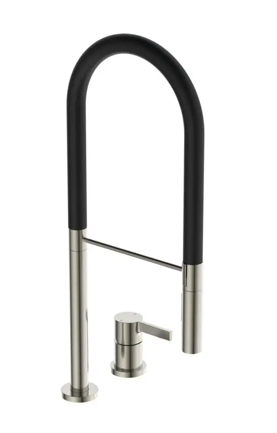 Ideal Standard Gusto - virtuves izlietnes maisītājs ar elastīgu roku un dušu, 2 caurumu montāža, tērauds/melns BD425GN