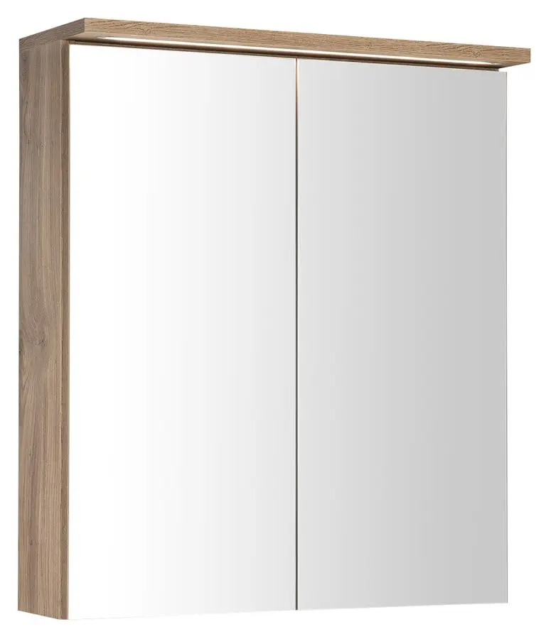 Aqualine KAWA - spoguļskapītis ar LED apgaismojumu, 60x70x22 cm, ozols Emporio WGL36S
