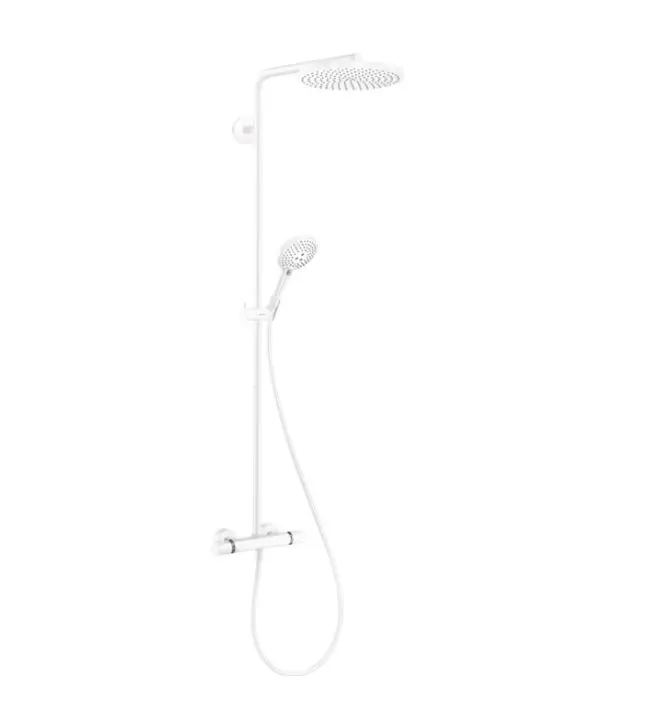 Hansgrohe Raindance S - dušas komplekts ar termostatu, diametrs 24 cm, 3 strūklas veidi, EcoSmart, matēti balts 28823700