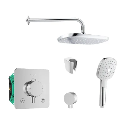 Hansgrohe/Kielle - dušas komplekts ar termostatu un zemapmetuma montāžas korpusu, hroms SANI21HKK016
