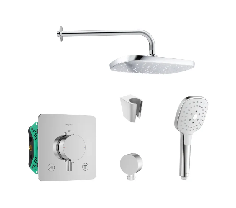 Hansgrohe/Kielle - dušas komplekts ar termostatu un zemapmetuma montāžas korpusu, hroms SANI21HKK016