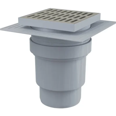 Alcadrain grīdas notekas - taisns grīdas notekas komplekts, 15x15 cm, diametrs 11 cm, 2. izolācijas līmenis, smaku slazds, nerūsējošais tērauds/plastmasa APV13