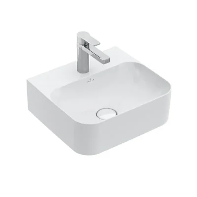 Villeroy & Boch Finion - rokas izlietne ar slēpto pārplūdi, 43x39 cm - ar CeramicPlus, Alpu balts 43644CR1