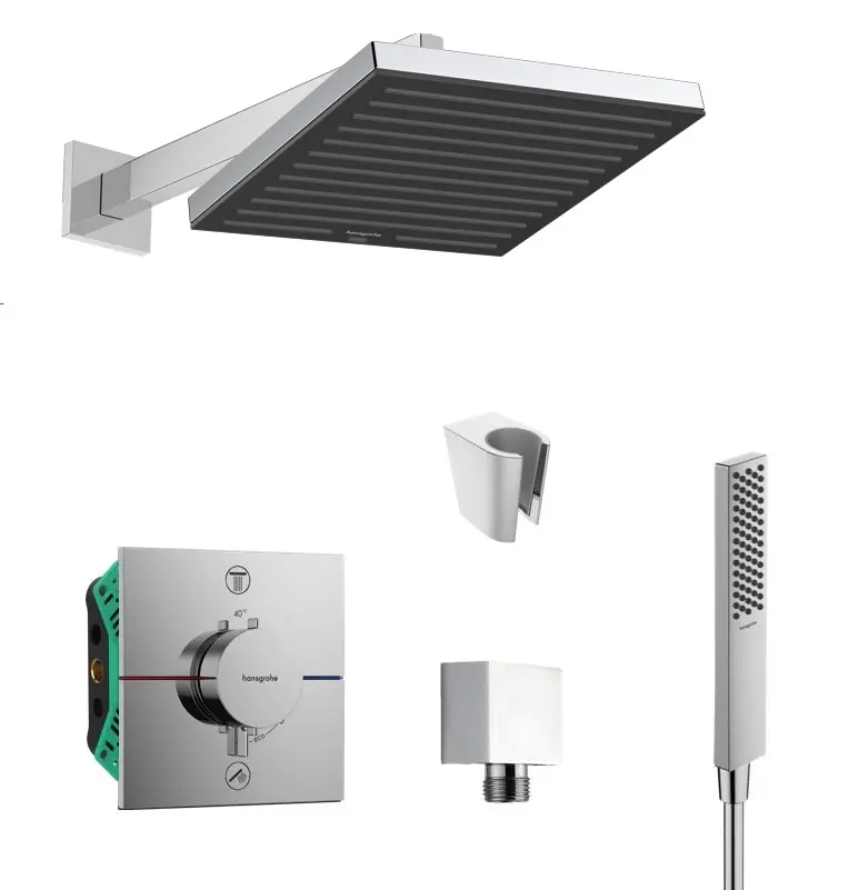 Hansgrohe/Kielle - dušas komplekts ar zemapmetuma termostatu un montāžas korpusu, hroms SANI21HHK003