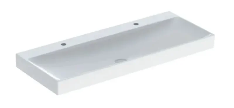 Geberit ONE - dubultā izlietne 120x48x14 cm, bez pārplūdes, 2 jaucējkrāna caurumiem, KeraTect, balta 505.022.01.5