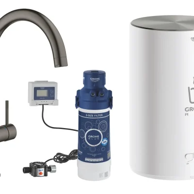 Grohe Red - virtuves izlietnes maisītājs Duo ar boileri un ūdens filtru, boilera izmērs M, Hard Graphite birstēts 30083AL1