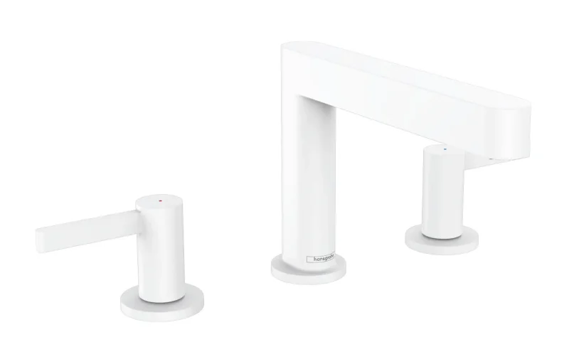 Hansgrohe Finoris - izlietnes vienas sviras maisītājs 110, 3 caurumu uzstādīšana, ar noteces komplektu Push-Open, EcoSmart, balts matēts 76033700