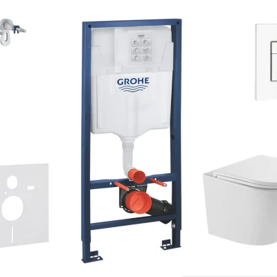 Grohe Rapid SL - komplekts priekšsienas elements, WC Oudee ar SoftClose sēdekli un Skate Cosmopolitan vadības plati, Alpu balts SANI11BA3111