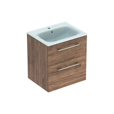 Geberit Selnova Square - izlietnes skapis 64x54x48 cm, ar izlietni, 2 atvilktnes, Hickory riekstkoks 501.238.00.1