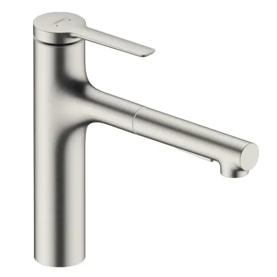 Hansgrohe Zesis M33 - virtuves izlietnes maisītājs ar izvelkamu rokas dušu, nerūsējošā tērauda izskats 74822800