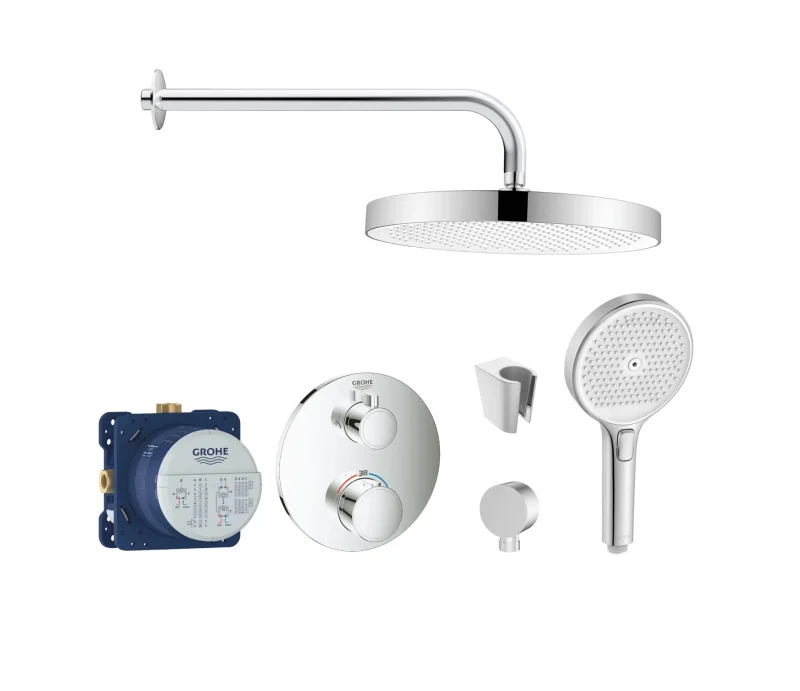 Grohe/Kielle - dušas komplekts ar termostatu un zemapmetuma montāžas korpusu, hroms SANI21GKK005