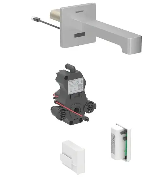 Geberit Brenta - elektronisks izlietnes maisītājs zemapmetuma, ģeneratora darbība, easy to clean, matēts nerūsējošais tērauds 116.296.SN.1