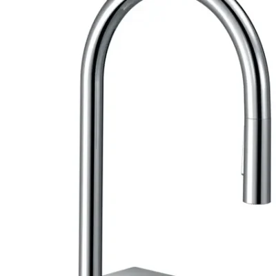 Hansgrohe M81 - virtuves izlietnes maisītājs Aquno Select, ar izvelkamu izteku un plakanu dušas strūklu, hromēts 73837000