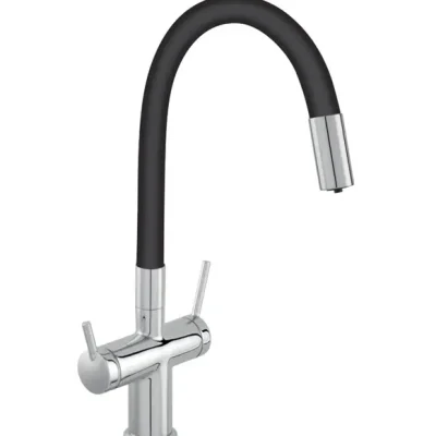 Novaservis Ferro Filtrata - virtuves izlietnes maisītājs ar filtra funkciju un elastīgu roku, melns/hroms BFT41B