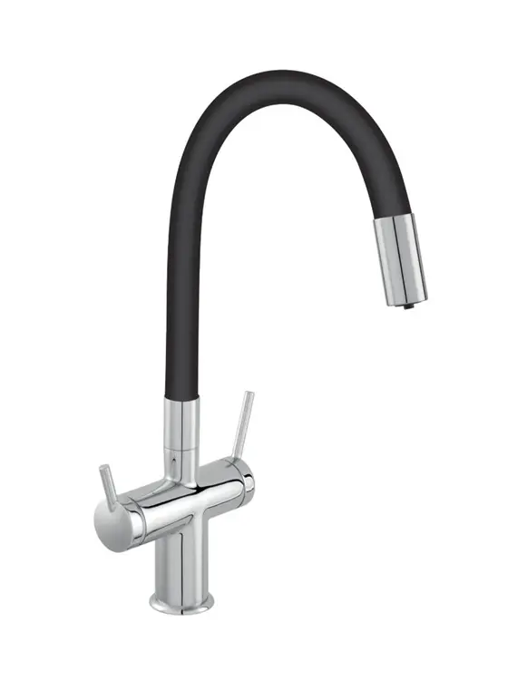 Novaservis Ferro Filtrata - virtuves izlietnes maisītājs ar filtra funkciju un elastīgu roku, melns/hroms BFT41B