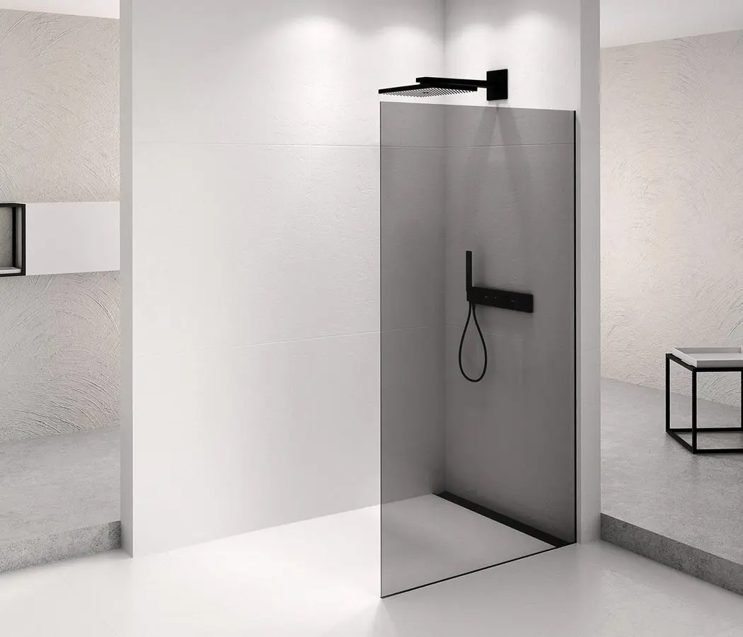 Polysan Architex - dušas siena Walk-In, 96x210 cm, matēti melns/dūmakains stikls AXB100SC
