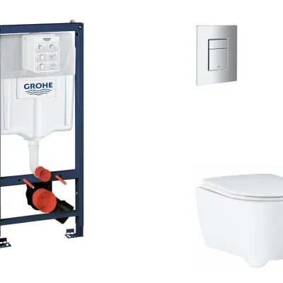 Grohe Rapid SL - komplekts zemapmetuma elements, WC ar SoftClose sēdekli un Skate Cosmopolitan vadības plati, matēts hroms SANI11BB2123
