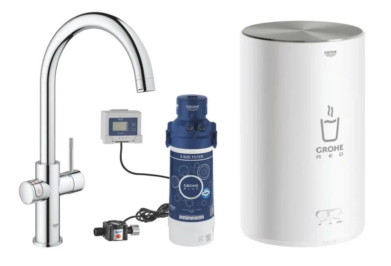 Grohe Red - virtuves izlietnes maisītājs Duo ar boileri un ūdens filtru, boilera izmērs M, hromēts 30083001