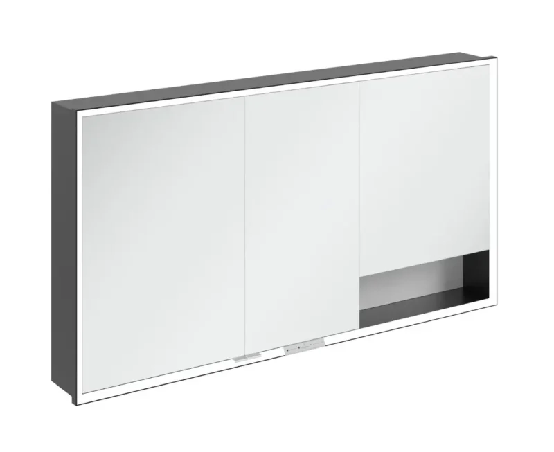 Villeroy & Boch My View+ - spoguļskapītis ar LED apgaismojumu 140x75x17 cm, 3 durvis, Pure White/Mattmelns B48214VF