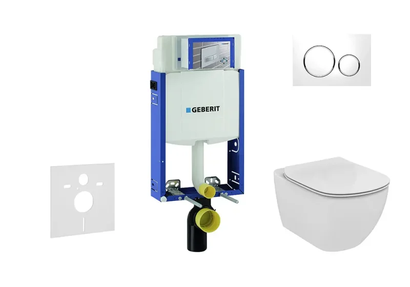 Geberit Kombifix - instalācijas elements piekaramajam WC ar vadības plati SIGMA20, balts/hroms spīdīgs + Ideal Standard Tesi - WC un WC sēdeklis, Aquablade, SoftClose 110.302.00.5 NU4