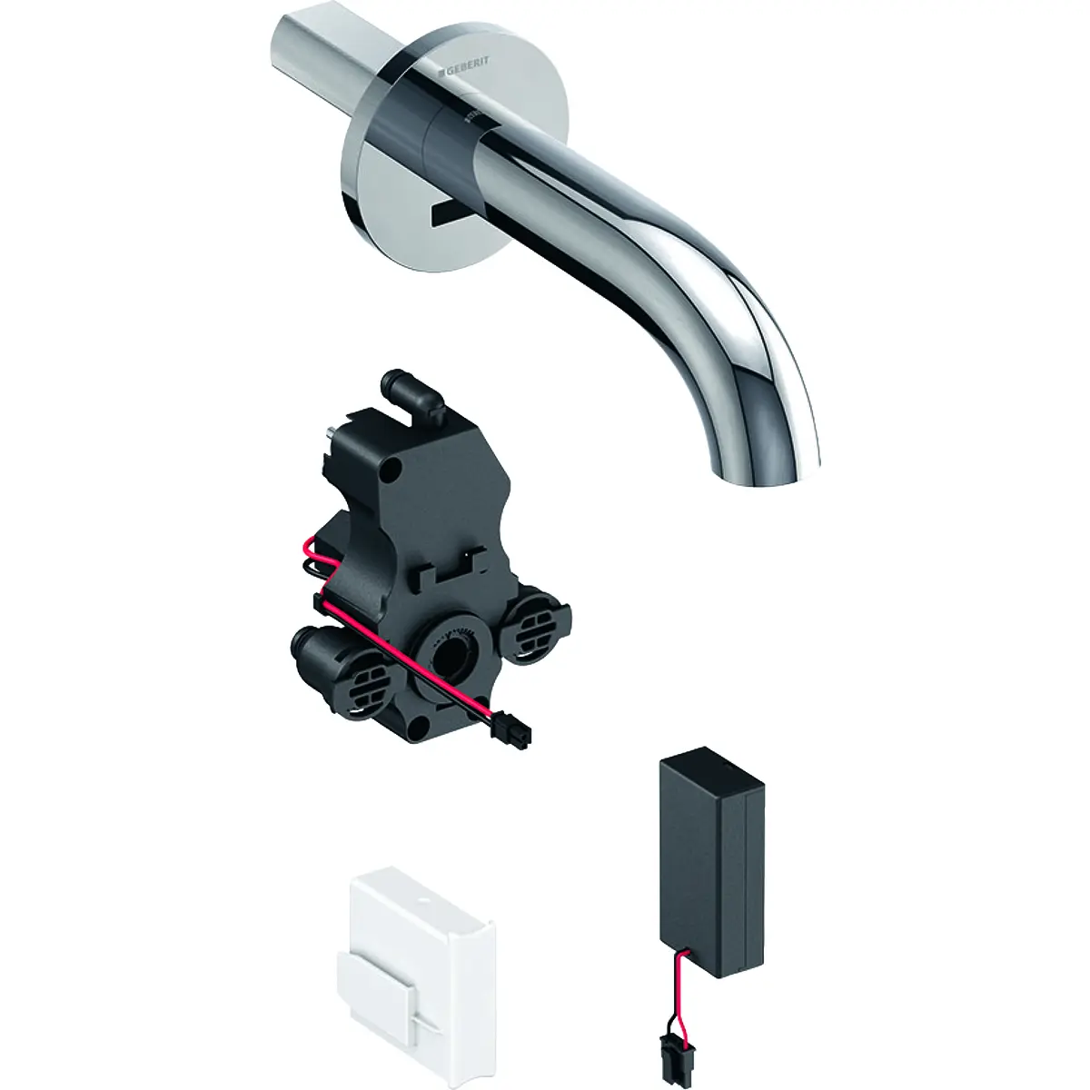 Geberit Piave - Elektroniska izlietnes maisītājs, montāža pie sienas, ar maisītāju, garums 17 cm, darbība ar baterijām, hroms 116.264.21.1