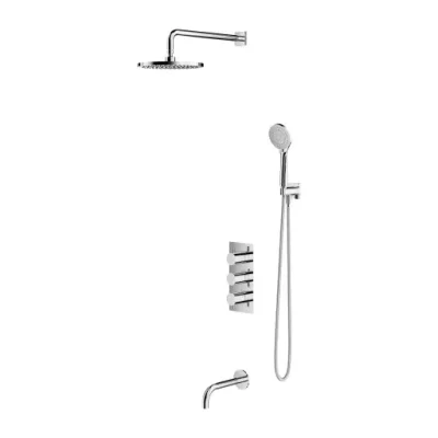 OMNIRES Y - dušas komplekts ar zemapmetuma vannas termostatu, ar iebūvējamo daļu, diametrs 25 cm, 5 strūklas režīmi, hroms SYSYS02XCR