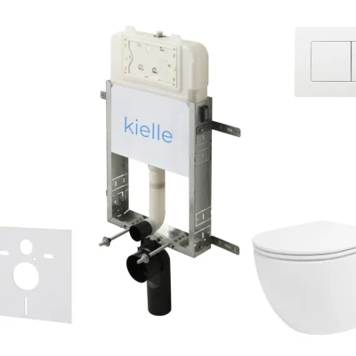 kielle Genesis New - komplekts priekšsienas uzstādīšanai, WC Oudee, Vortex Rimless+, Softclose sēdeklis un vadības plate Gemini New III, spīdīgi balts 30528SZ34