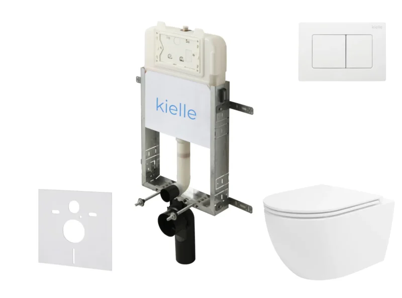 kielle Genesis New - komplekts priekšsienas uzstādīšanai, WC Oudee, Vortex Rimless+, Softclose sēdeklis un vadības plate Gemini New III, spīdīgi balts 30528SZ34