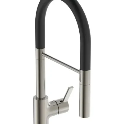 Ideal Standard Gusto - virtuves izlietnes maisītājs ar elastīgu roku un dušu, tērauds/melns BD417GN