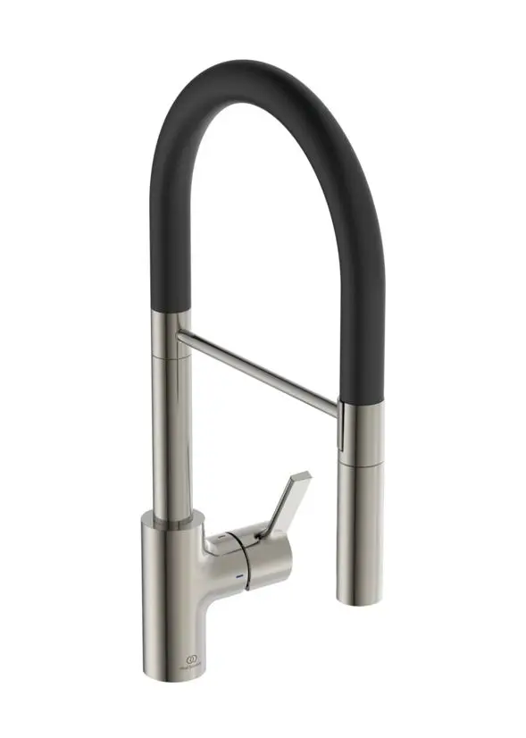 Ideal Standard Gusto - virtuves izlietnes maisītājs ar elastīgu roku un dušu, tērauds/melns BD417GN