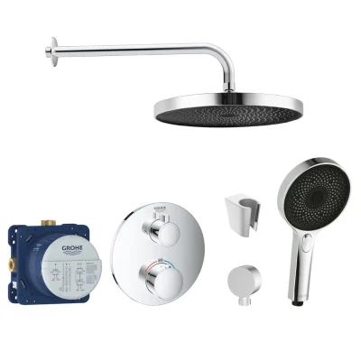 Grohe/Kielle - dušas komplekts ar termostatu un zemapmetuma montāžas korpusu, hroms SANI21GKK004
