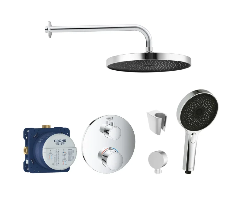 Grohe/Kielle - dušas komplekts ar termostatu un zemapmetuma montāžas korpusu, hroms SANI21GKK004