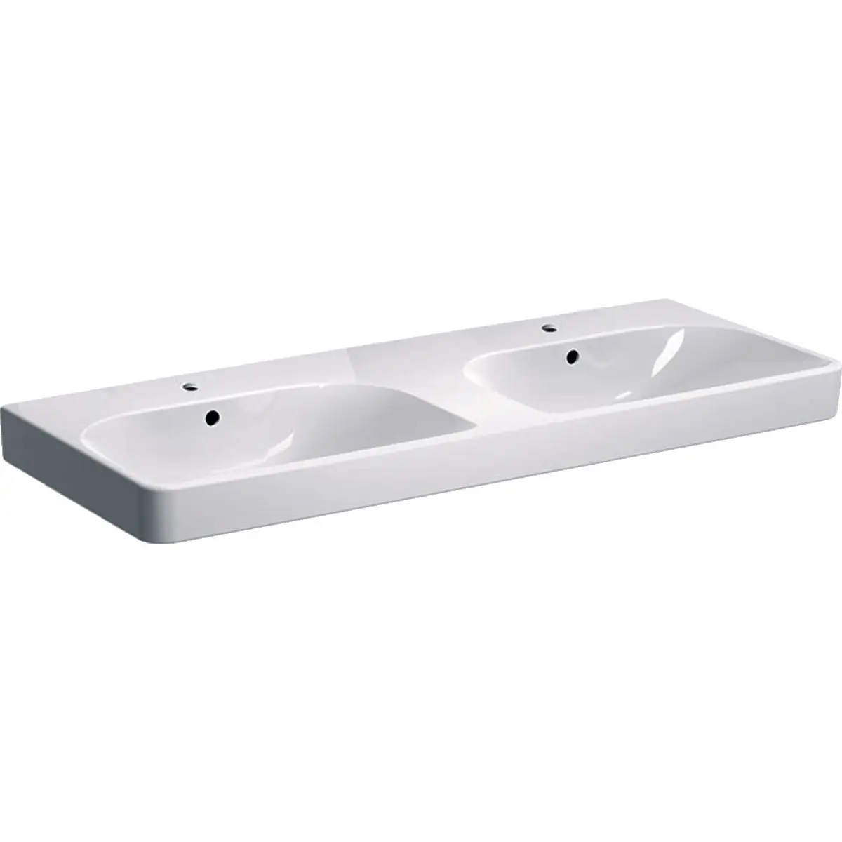 Geberit Smyle Square - dubultā izlietne 120x48 cm, ar pārplūdi, 2 jaucējkrāna caurumiem, balta 500.223.01.1