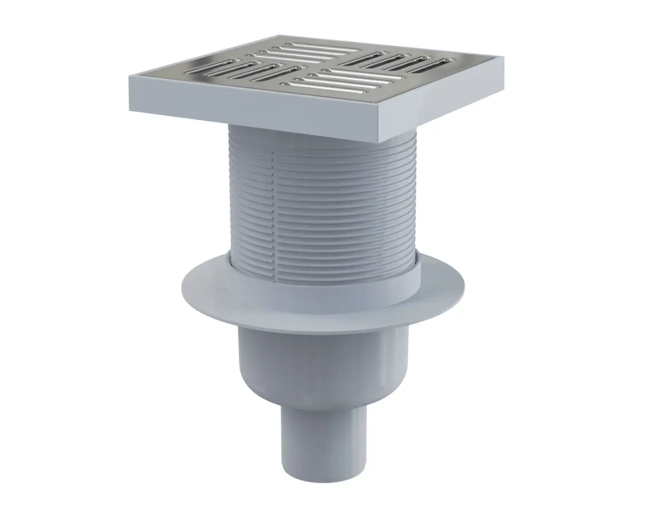 Alcadrain vannas notekas - taisns grīdas notekas elements 15x15 cm, diametrs 5 cm, ūdens smaku aizturētājs, nerūsējošais tērauds/plastmasa APV6411