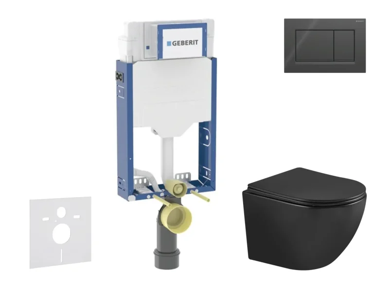 Geberit Kombifix - komplekts priekšsienas elements, WC Oudee ar Softclose sēdekli un Sigma20 vadības plati, spīdīgi melns/matēti melns SANI15CA5506