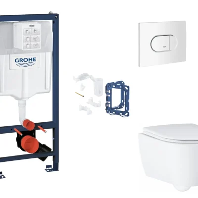 Grohe Rapid SL - komplekts ar priekšsienas elementu, WC ar Softclose sēdekli, vadības plati Arena Cosmopolitan un Fresh pārveidošanas komplektu, Alpu balts SANI11BB3156