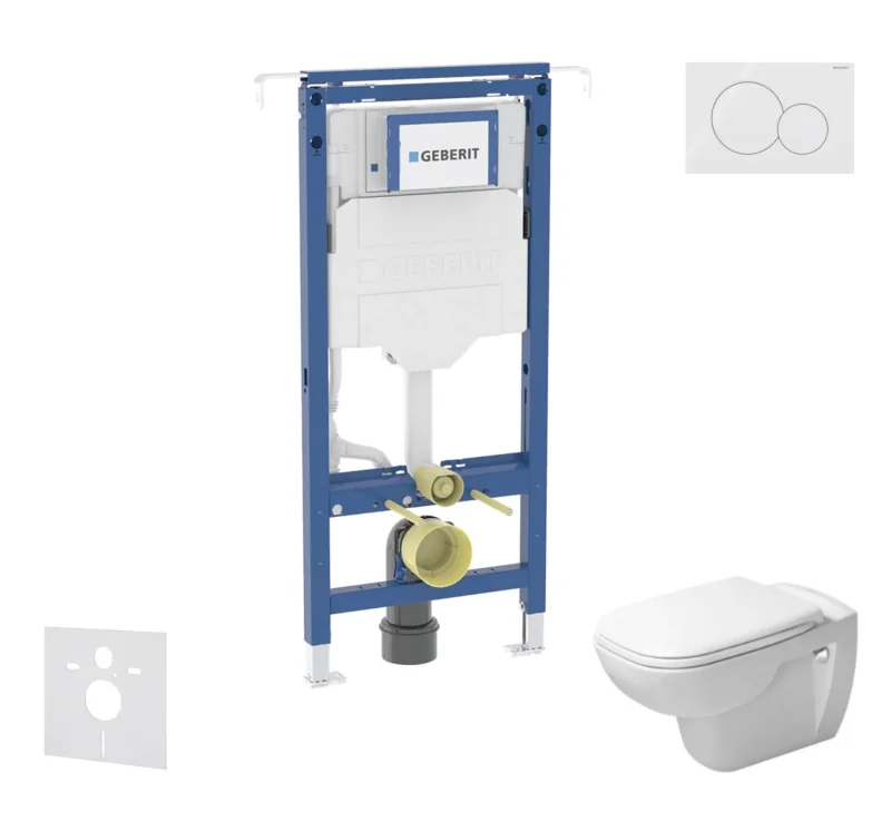 Geberit Duofix - komplekts priekšsienas elements, Duravit D-Code WC un sēdeklis, Sigma01 poga, Rimless, SoftClose, Alpu balts SANI11CP3101