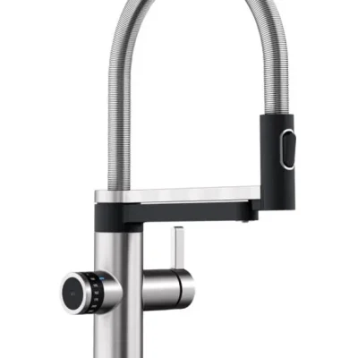 Blanco EVOL-S Pro - virtuves izlietnes maisītājs ar elastīgu roku, skalošanas dušu un filtra funkciju, tērauds/melns 526311