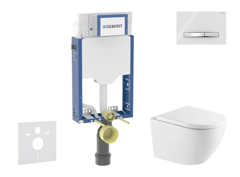 Geberit Kombifix - komplekts zemapmetuma elements, WC Oudee ar Softclose sēdekli un Sigma50 vadības plati, hroms/Alpu balts SANI15CA3161