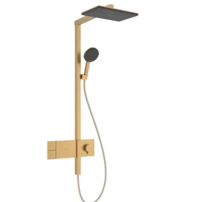 Hansgrohe Raindance Alive Q - dušas komplekts ar termostatu, 21x34 cm, 3 strūklu veidi, birstēta bronza 24580140