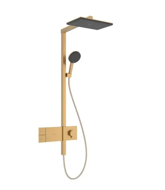Hansgrohe Raindance Alive Q - dušas komplekts ar termostatu, 21x34 cm, 3 strūklu veidi, birstēta bronza 24580140