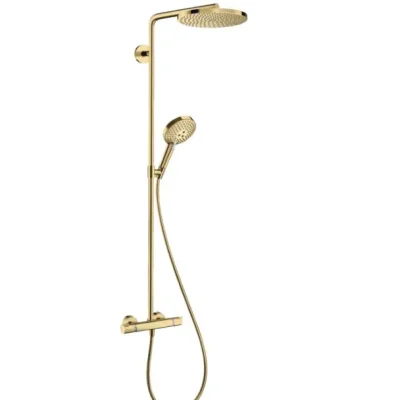 Hansgrohe Raindance S - dušas komplekts ar termostatu, diametrs 24 cm, 3 strūklas veidi, EcoSmart, pulēta zelta izskats 28823990