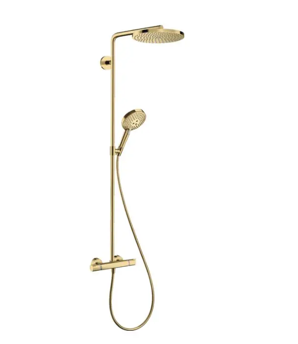 Hansgrohe Raindance S - dušas komplekts ar termostatu, diametrs 24 cm, 3 strūklas veidi, EcoSmart, pulēta zelta izskats 28823990