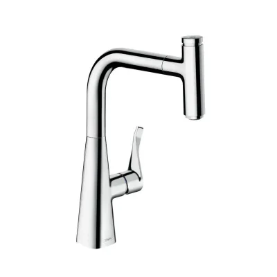 Hansgrohe Metris Select - virtuves izlietnes vienas sviras maisītājs 240 ar izvelkamu izteku, hromēts 14857000