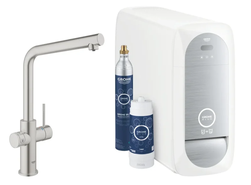 Grohe Blue Home - virtuves izlietnes maisītājs ar dzesēšanas iekārtu un ūdens filtru, SuperSteel 31454DC1