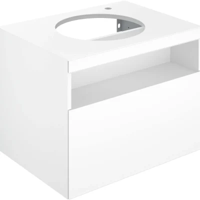 Keuco Stageline - izlietnes apakšskapis, 65x55x49 cm, ar izvelkamu nodalījumu izlietnei un maisītājam labajā pusē, ar apgaismojumu un USB, balts 32855300100